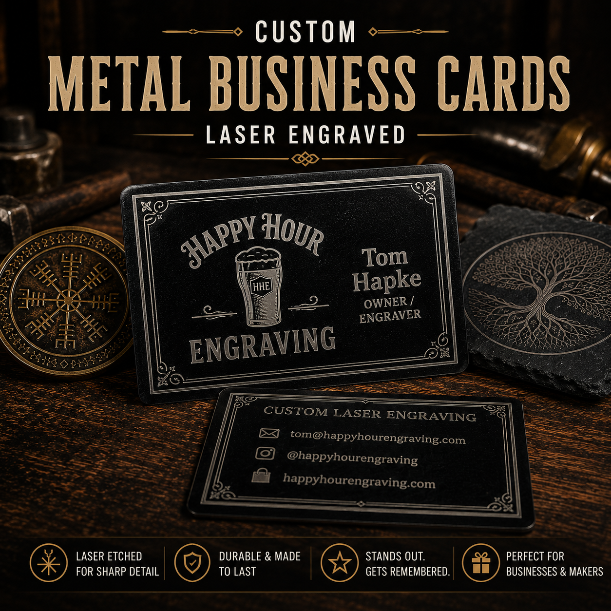 Custom engraved metal business cards