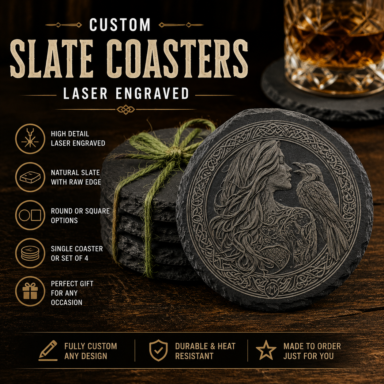 Custom engraved slate coasters