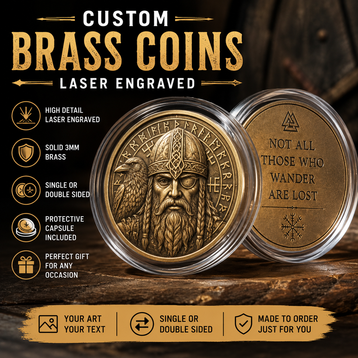 Custom engraved brass coins