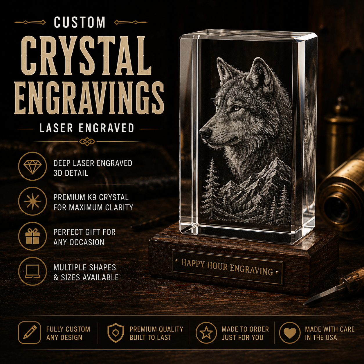 Custom laser engraved crystal keepsakes