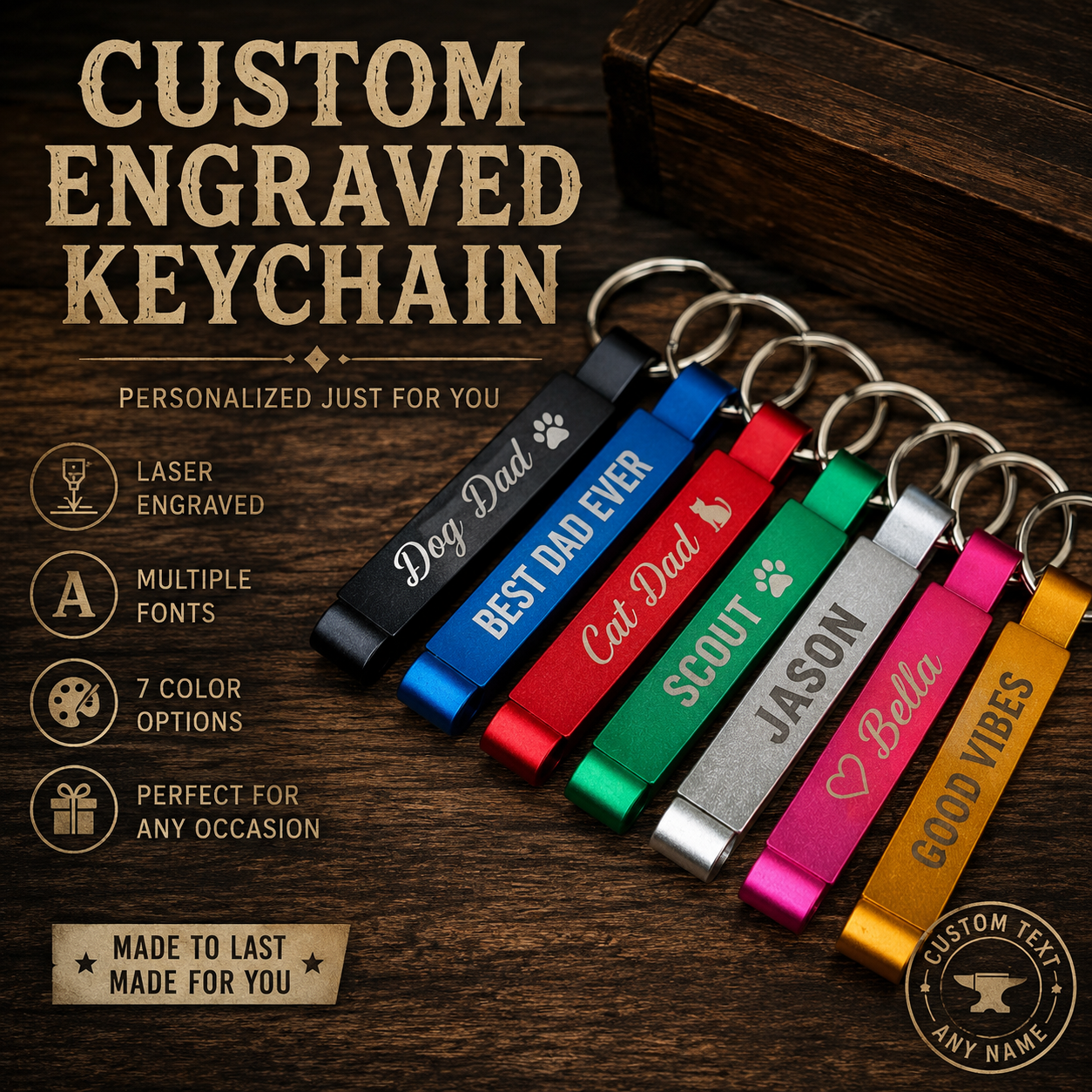 Custom engraved bottle opener keychains